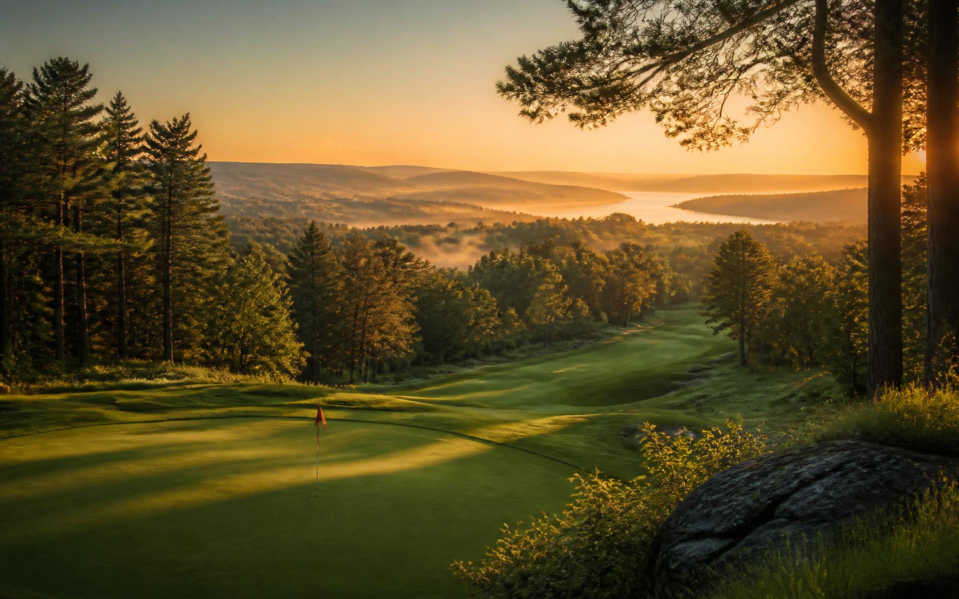 Sunrise over a golf course in the rolling hills of Western New York near Chautauqua Lake